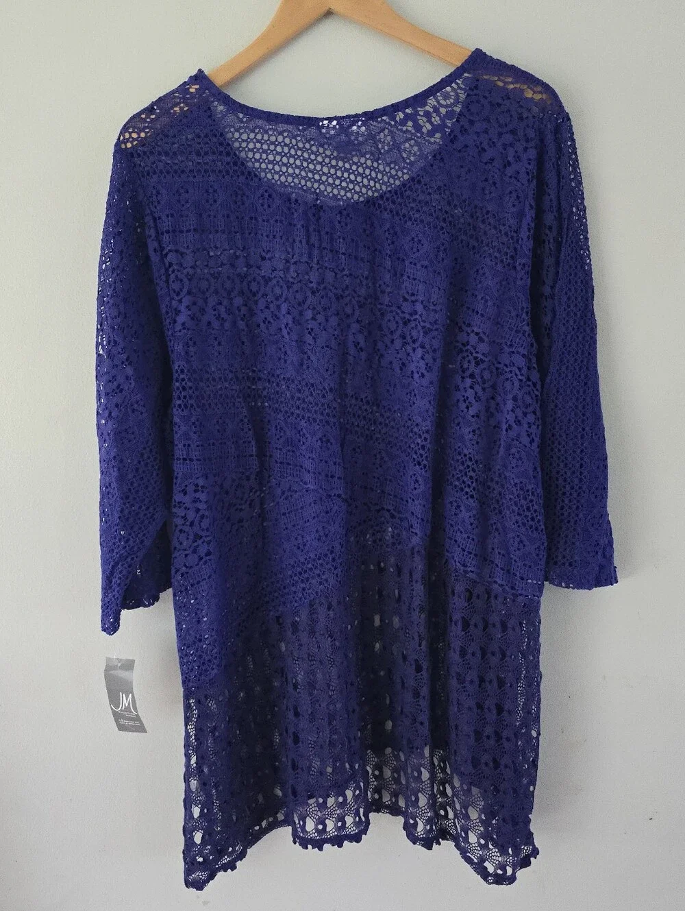 JM Collection Royal Purple Crochet Tunic Sweater